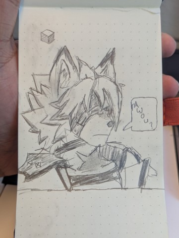 my day 1 pencil sketch, a copy of a screenshot of von lycaon in zenless zone zero