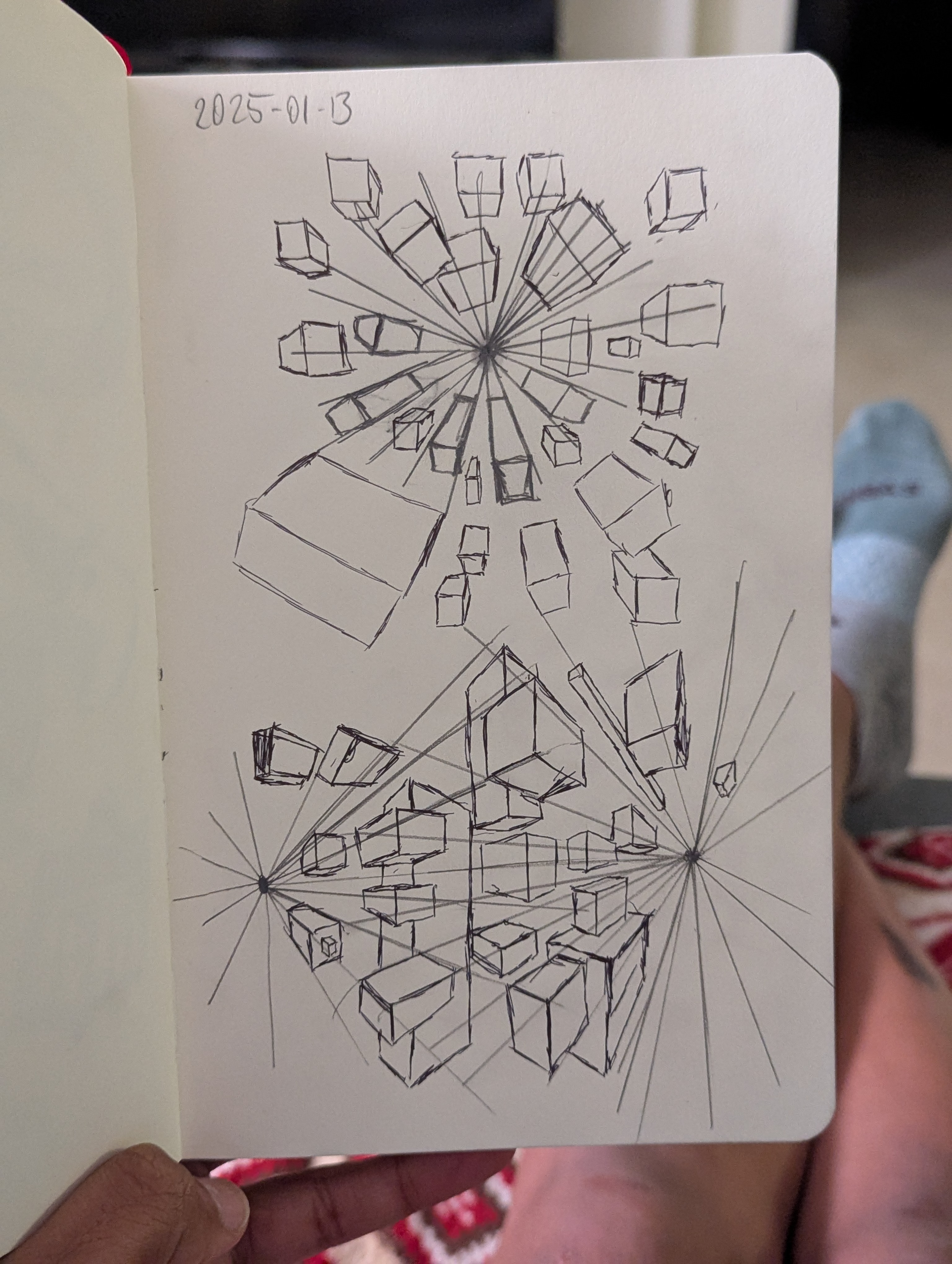 day 13; cubes in one- and two-point perspective