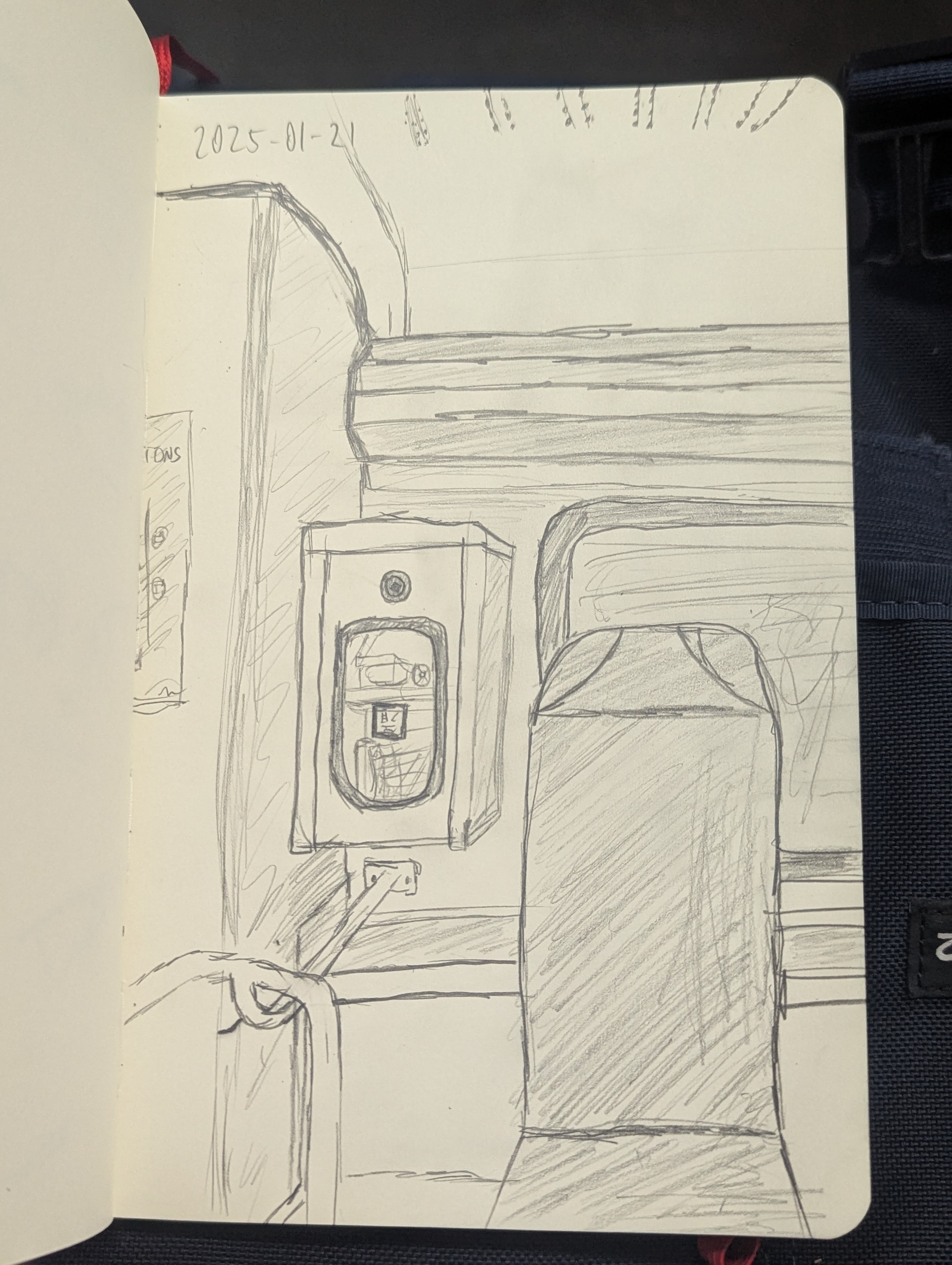 day 21: sketching the empty train seat across from me on my commute home