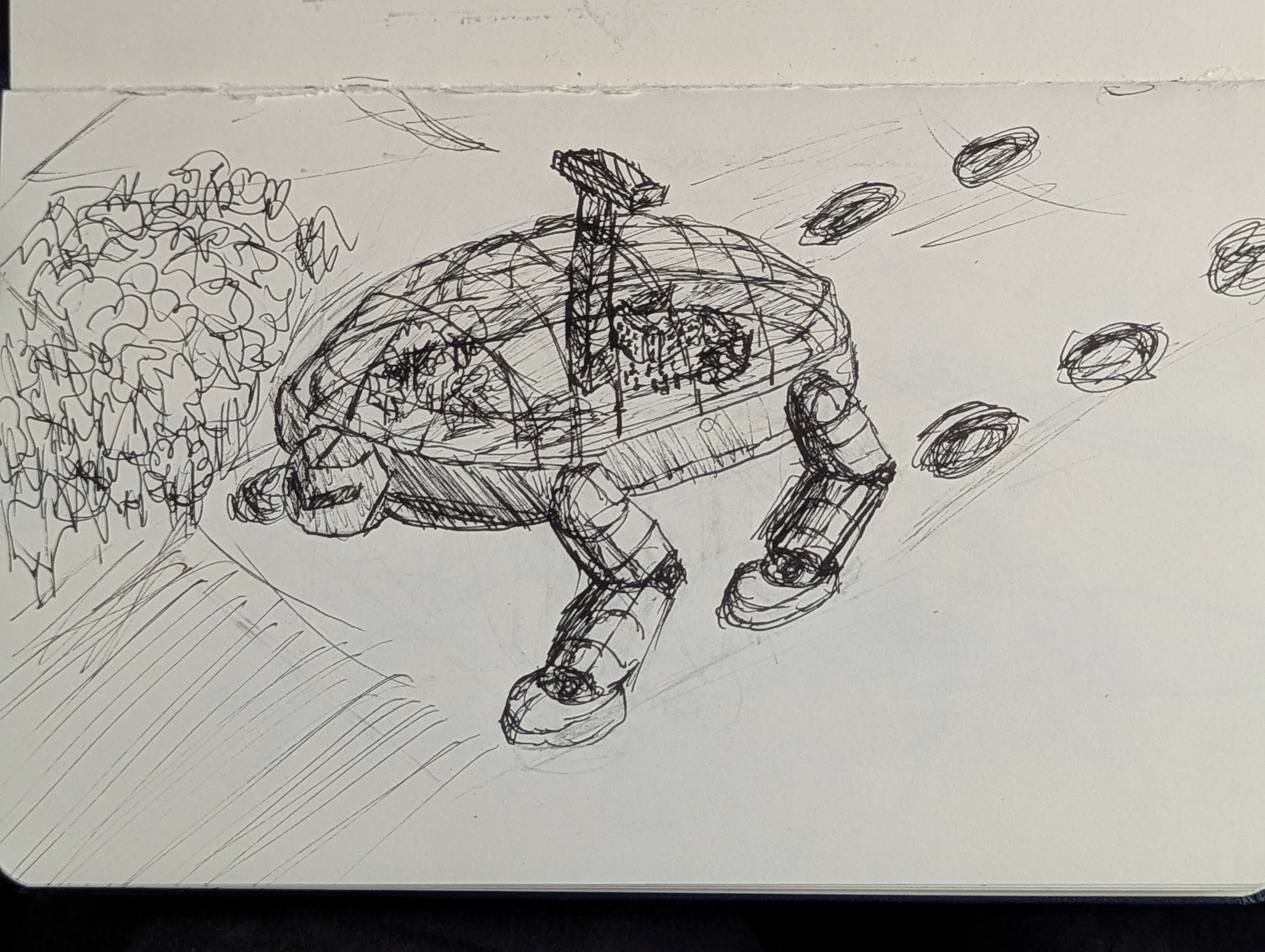 day 281: mechatober day 8: solar big terrarium mecha with a small crew. the team here seeks to protect endangered flora and fauna and travels the continent to do so.