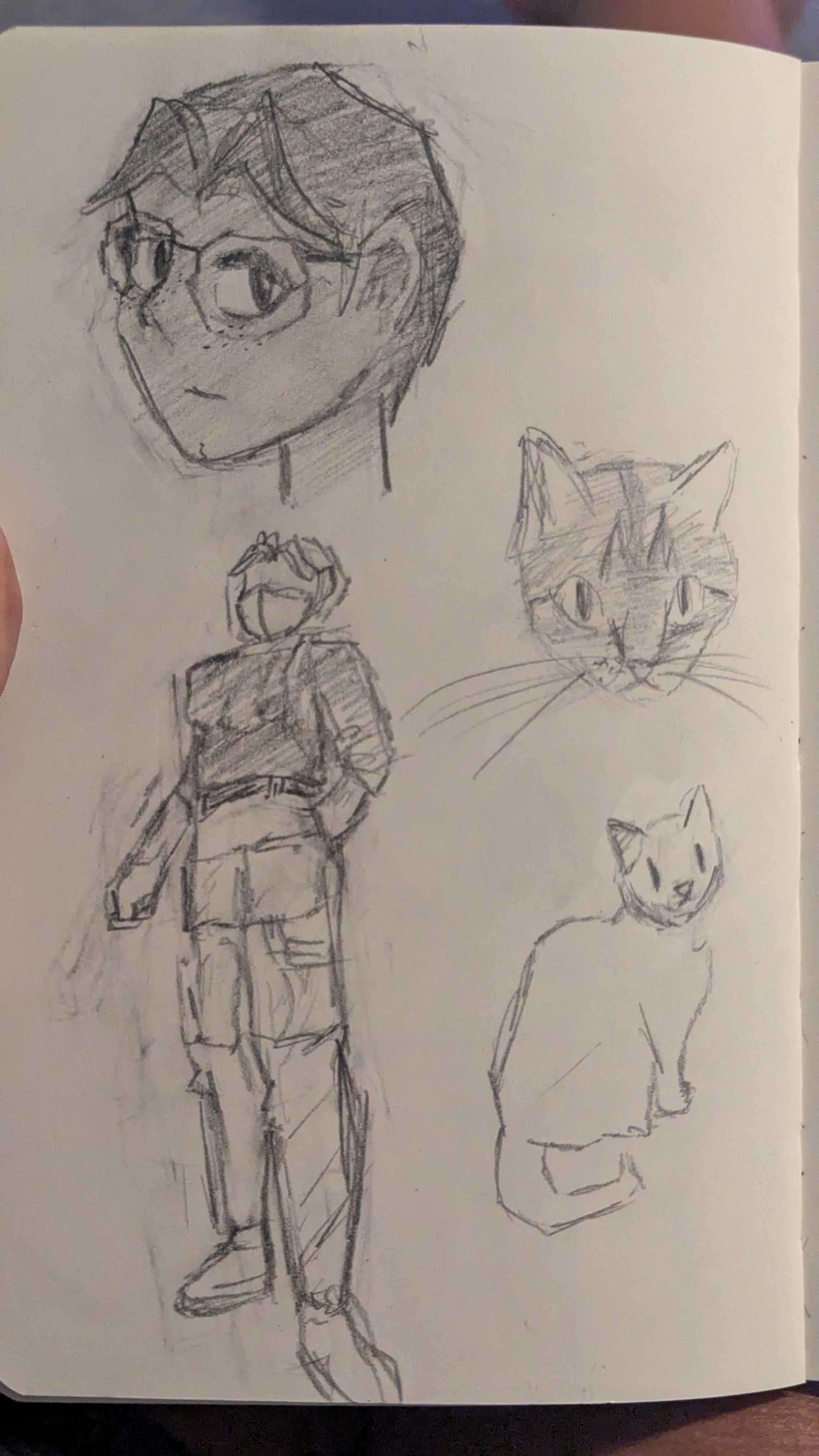 day 350: some self portraits and doodles of arlo, that took me overall maybe 20 minutes across the 4 things on the page