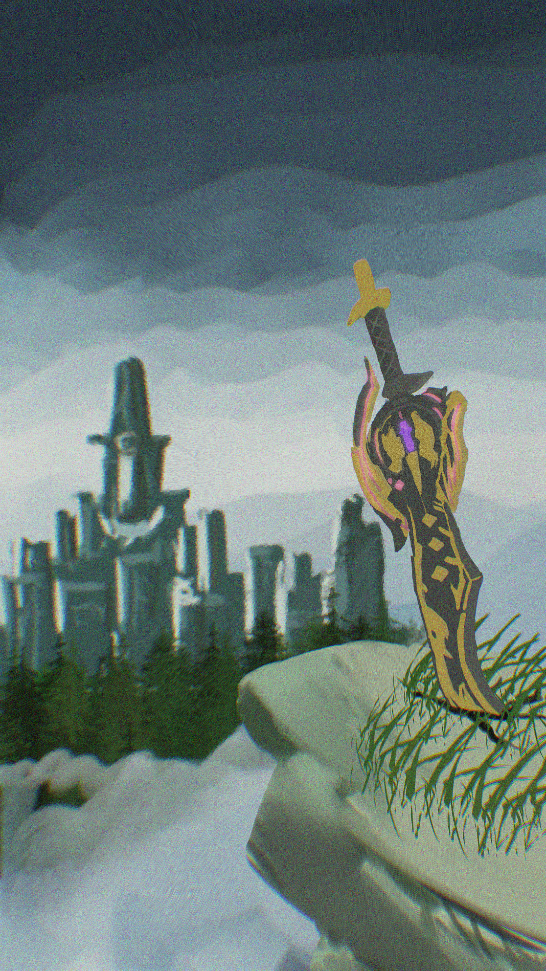 day 359: my current phone wallpaper, art of malos' monado in front of auresco, from xenoblade 2's prequel dlc, torna: the golden country